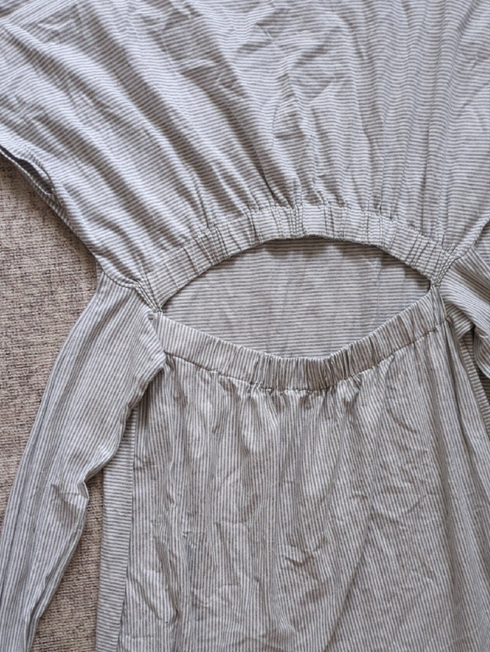 Gray and White Striped Tee Dress With Tie Waist And Back Cutout - Coastal - Picture 11 of 11